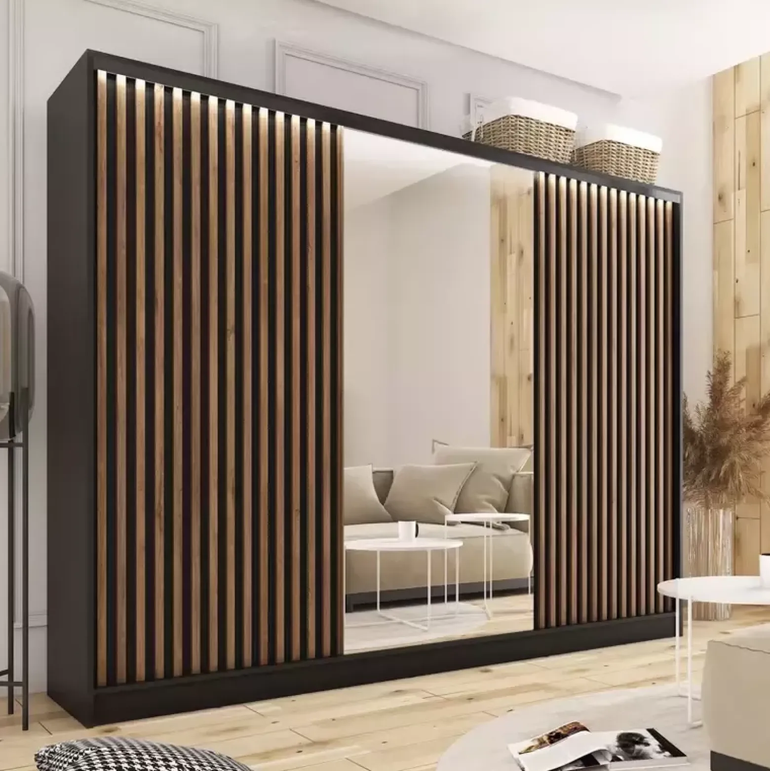 Szafa przesuwna z lustrem lamele 200cm LOFT lefkas