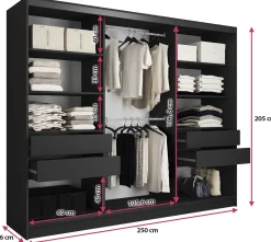 Szafa przesuwna z lustrem lamele 250 cm LOFT