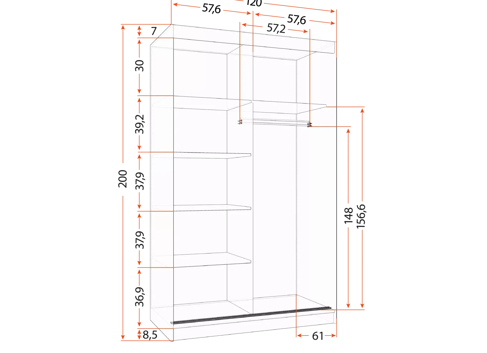 Szafa przesuwna z lustrem NEOMI 05 120 cm Czarny mat/Biały mat
