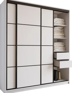 Szafa przesuwna z szufladami 180 cm biała LOFT