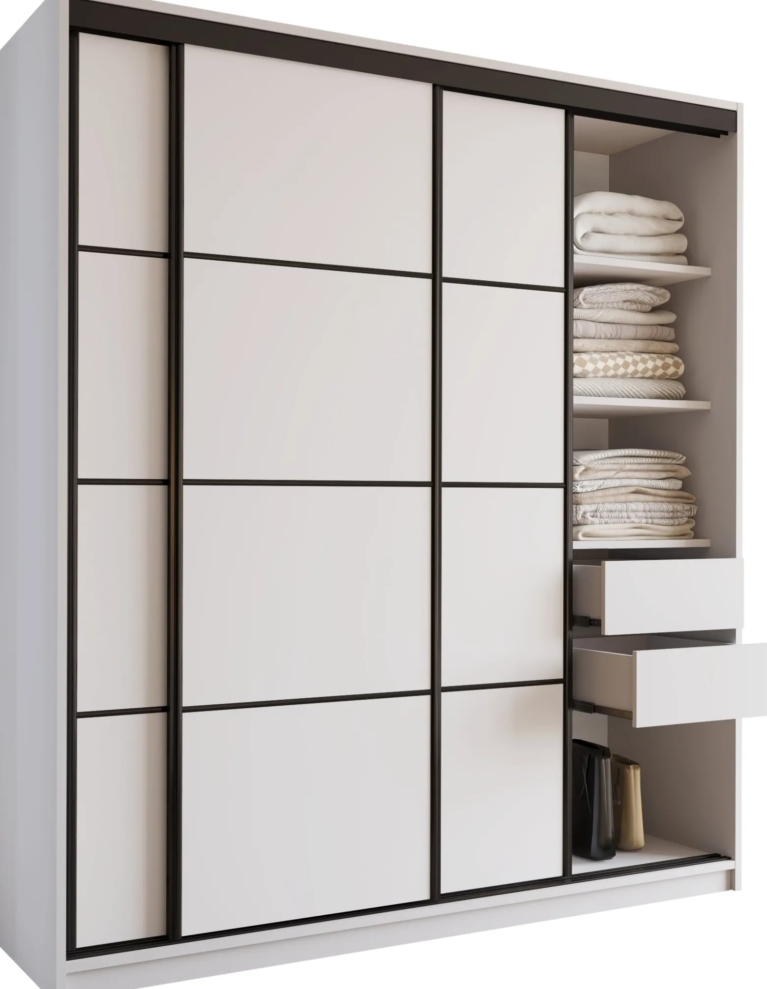 Szafa przesuwna z szufladami 180 cm biała LOFT