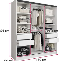 Szafa przesuwna z szufladami 180 cm biała LOFT