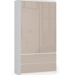 Szafa S 90 cm 2 drzwi 2 szuflady - biała-cappuccino połysk