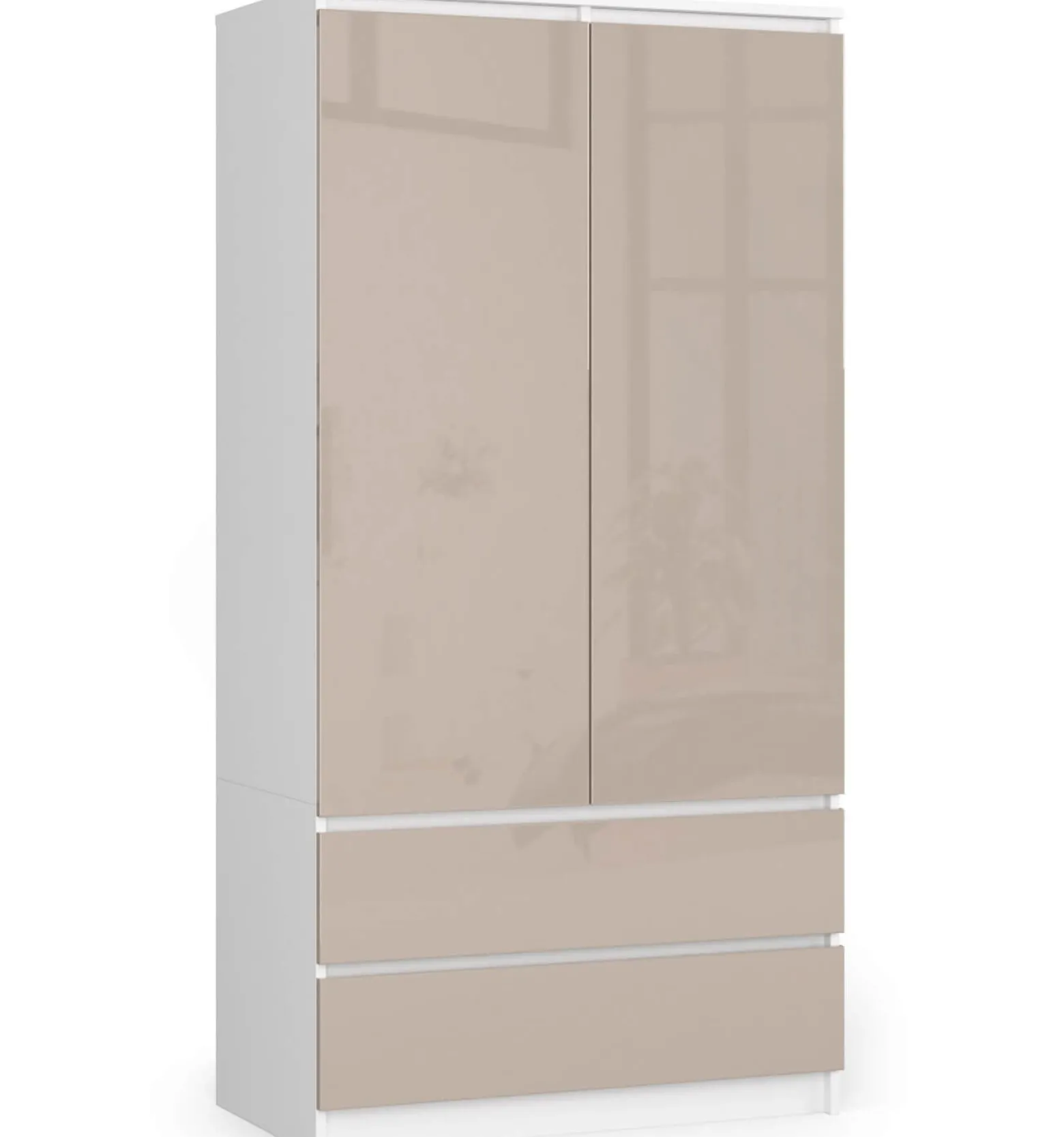 Szafa S 90 cm 2 drzwi 2 szuflady - biała-cappuccino połysk