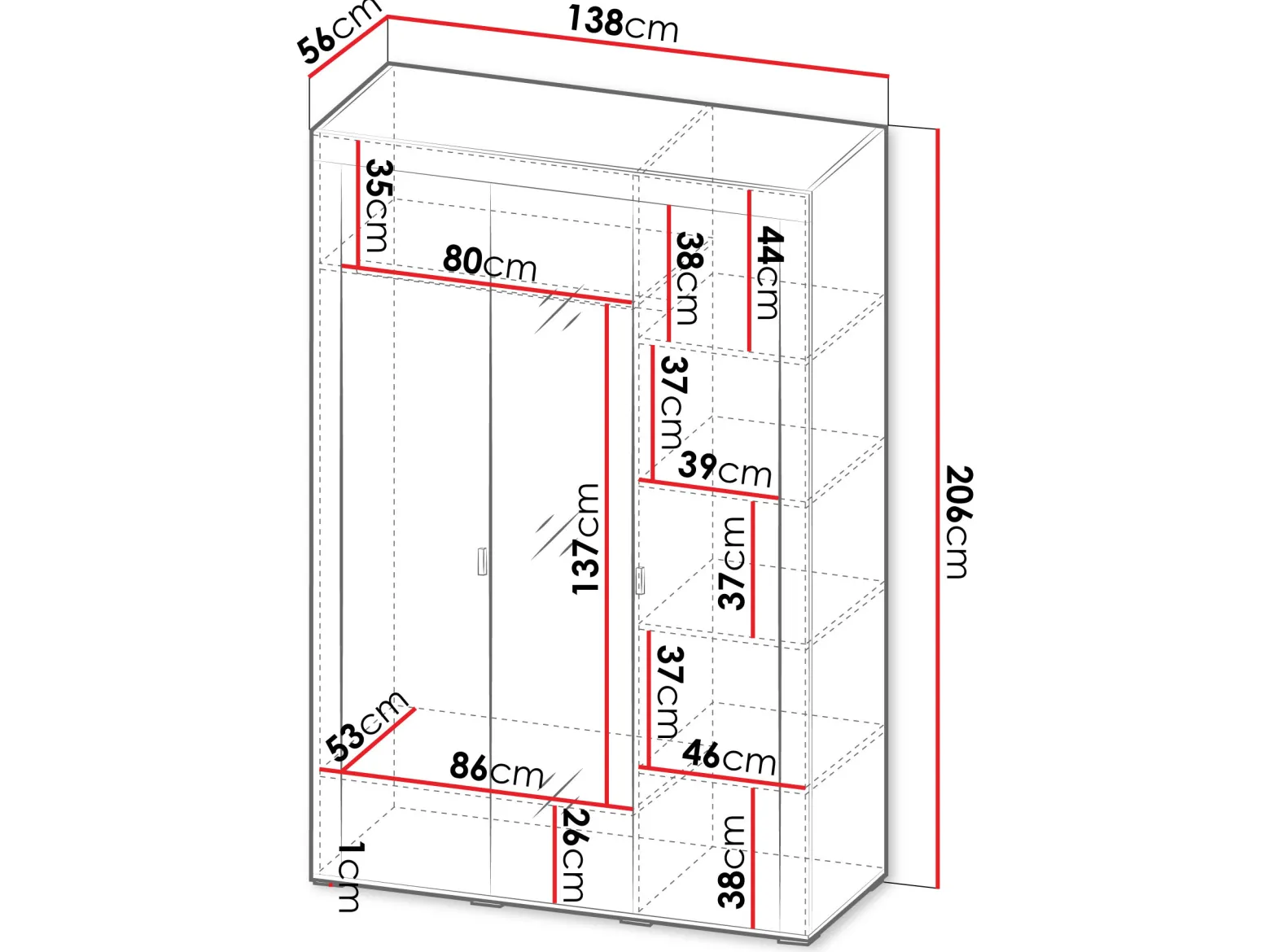 Szafa trzydrzwiowa Mossa 3D MO02