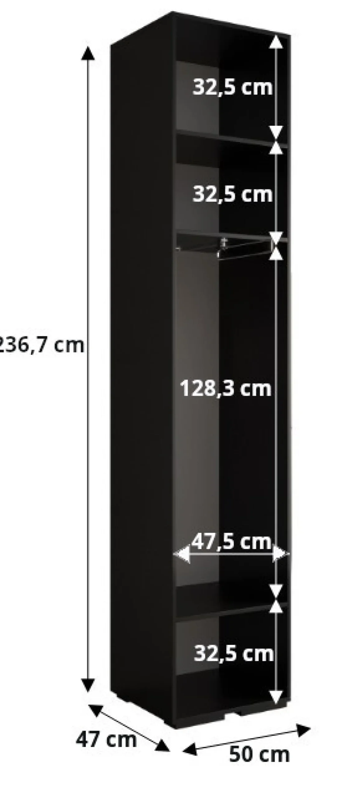 Szafa ubraniowa INOVA 1 L 1,5SZ biały+czarny