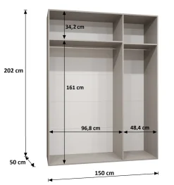 Szafa uchylna otwierana MARBELLA 3 150 wys. 202 cm biały + czarny
