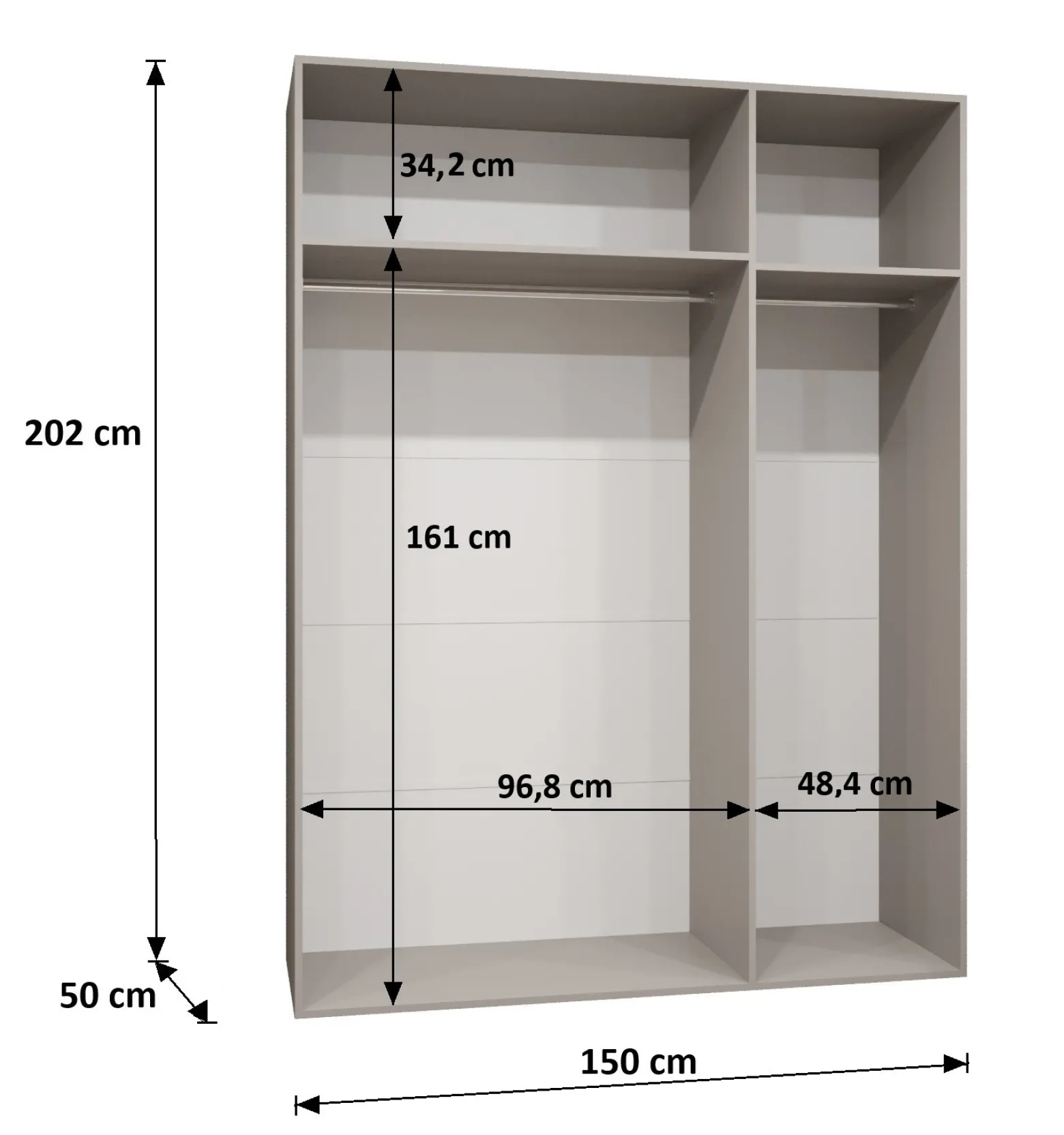 Szafa uchylna otwierana MARBELLA 3 150 wys. 202 cm biały + czarny
