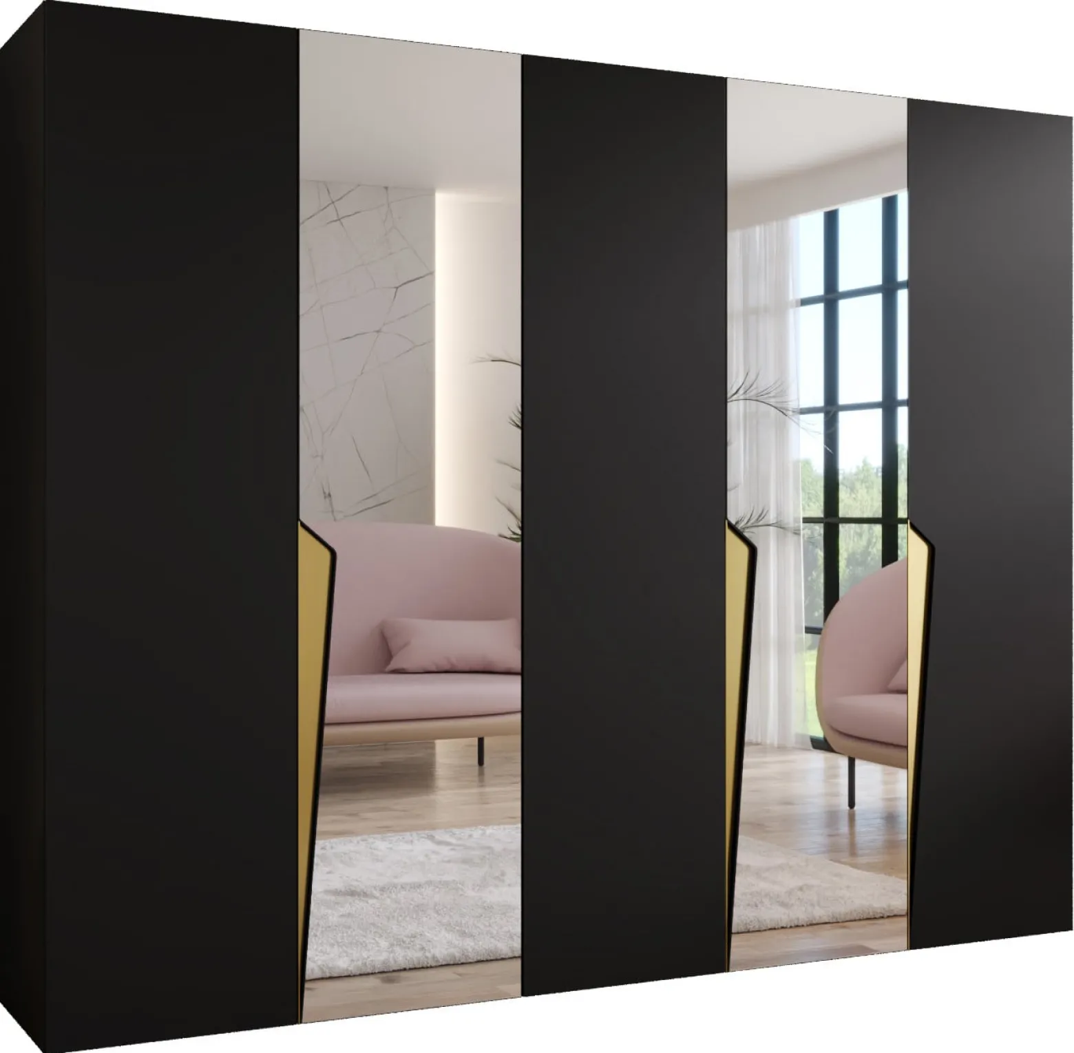 Szafa uchylna z lustrem PIANO 2 250 wys 202 cm Czarny + u Złoty