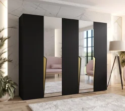 Szafa uchylna z lustrem PIANO 2 250 wys 202 cm Czarny + u Złoty