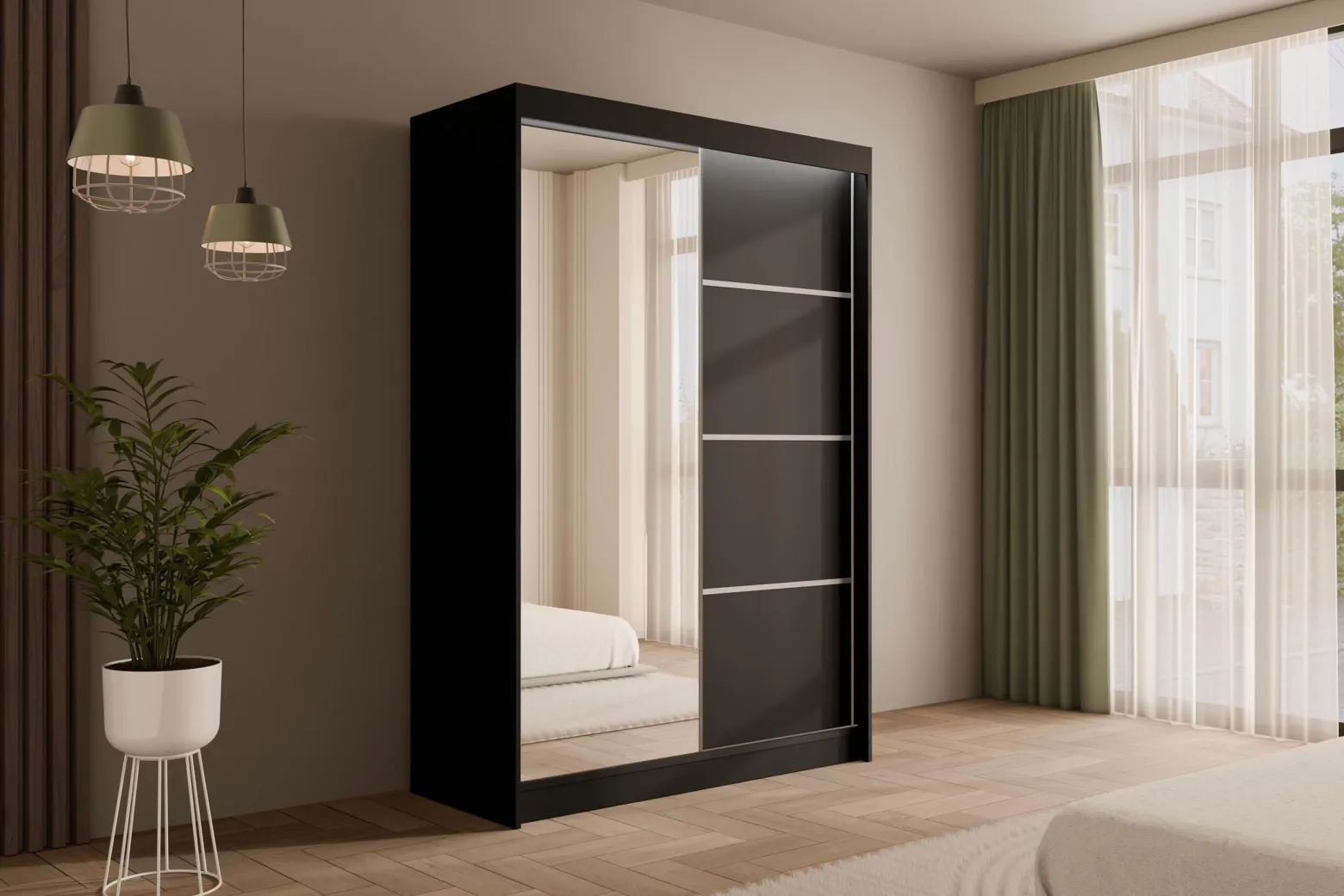 Szafa z drzwiami przesuwnymi i LED PAOKI 120 x 215 cm