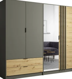 Szafa z lustrem 220 cm czterodrzwiowa RUSTICA szary grafit