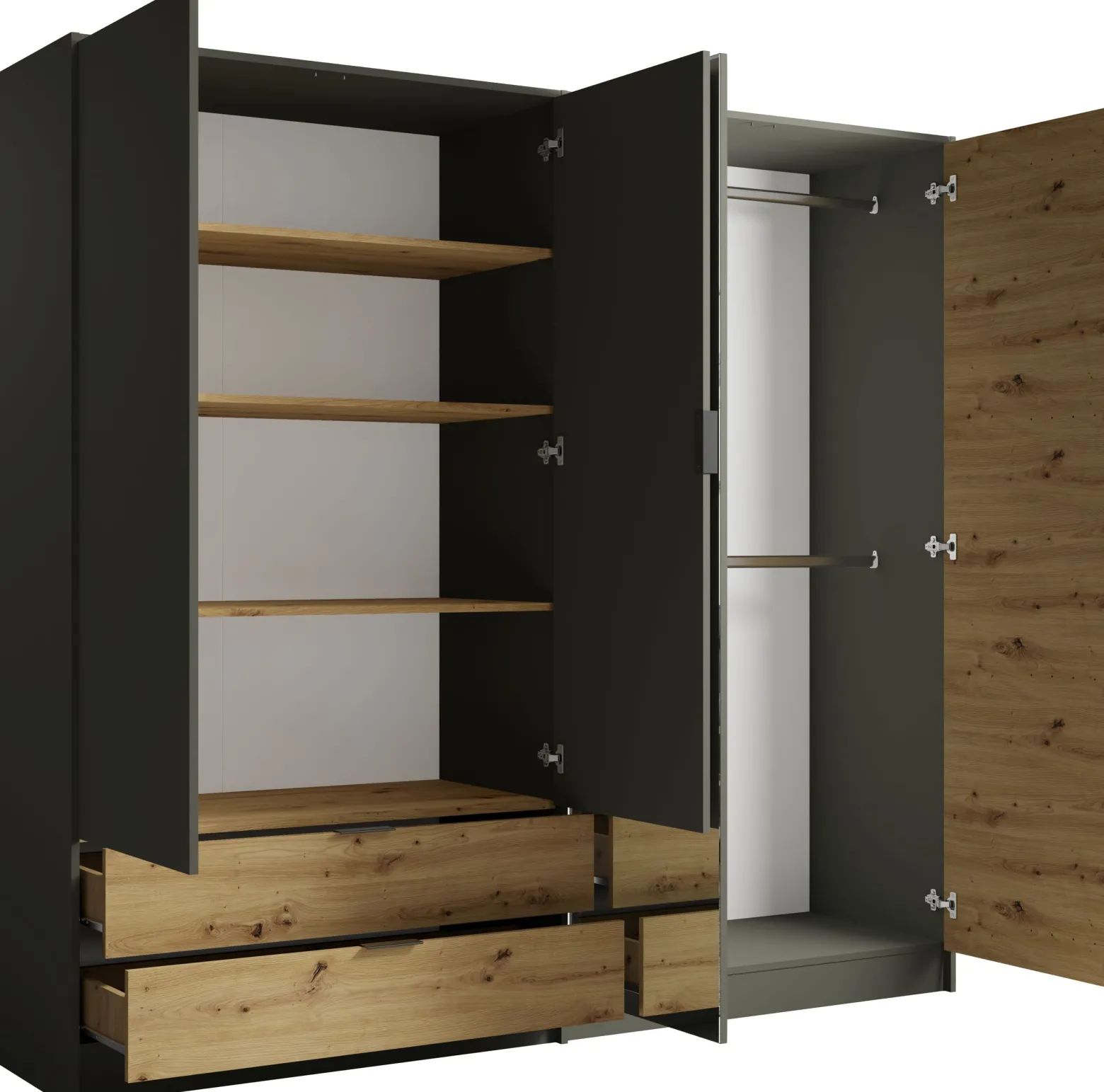 Szafa z lustrem 220 cm czterodrzwiowa RUSTICA szary grafit