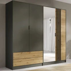 Szafa z lustrem 220 cm czterodrzwiowa RUSTICA szary grafit