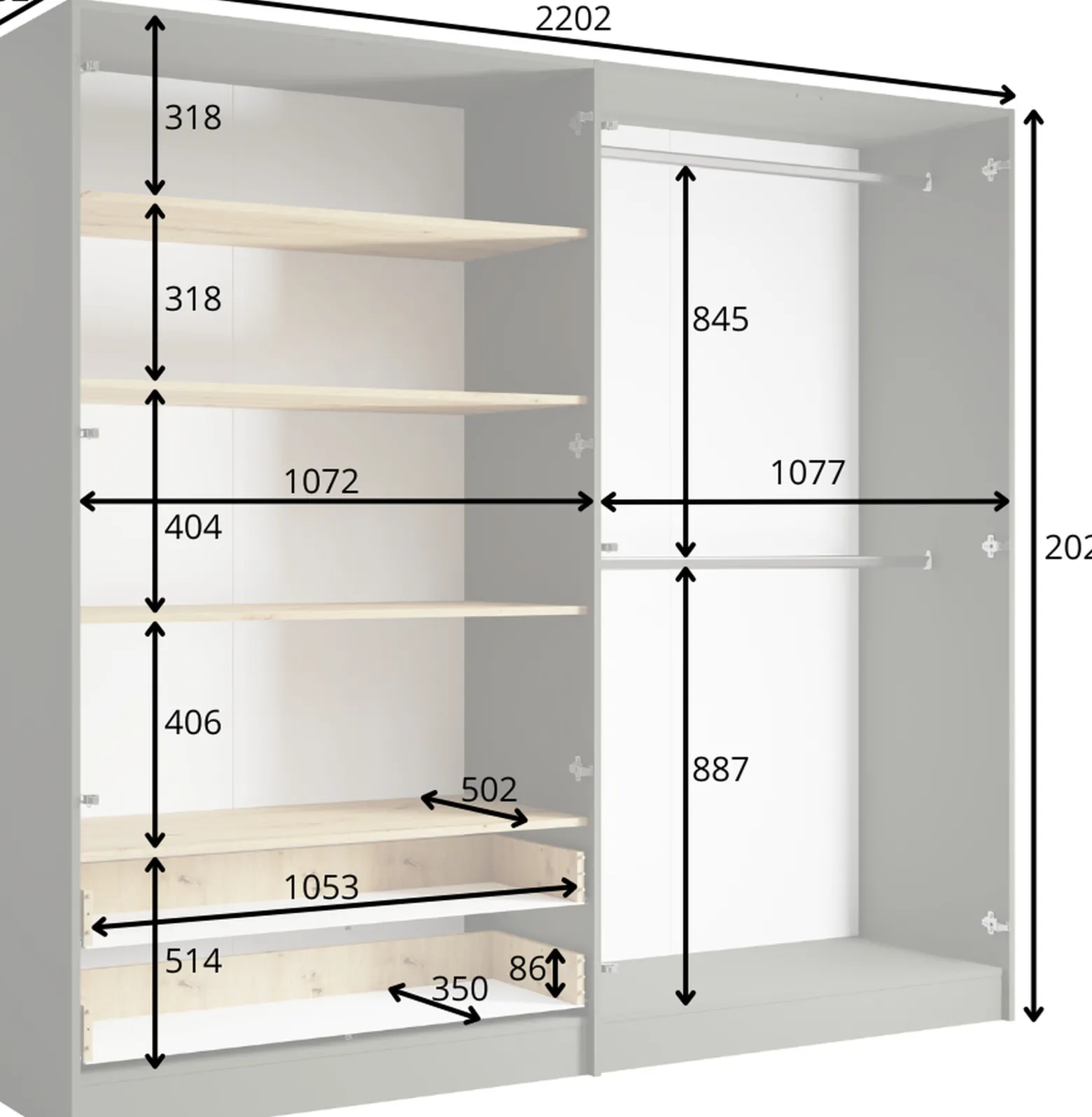 Szafa z lustrem 220 cm czterodrzwiowa RUSTICA szary grafit