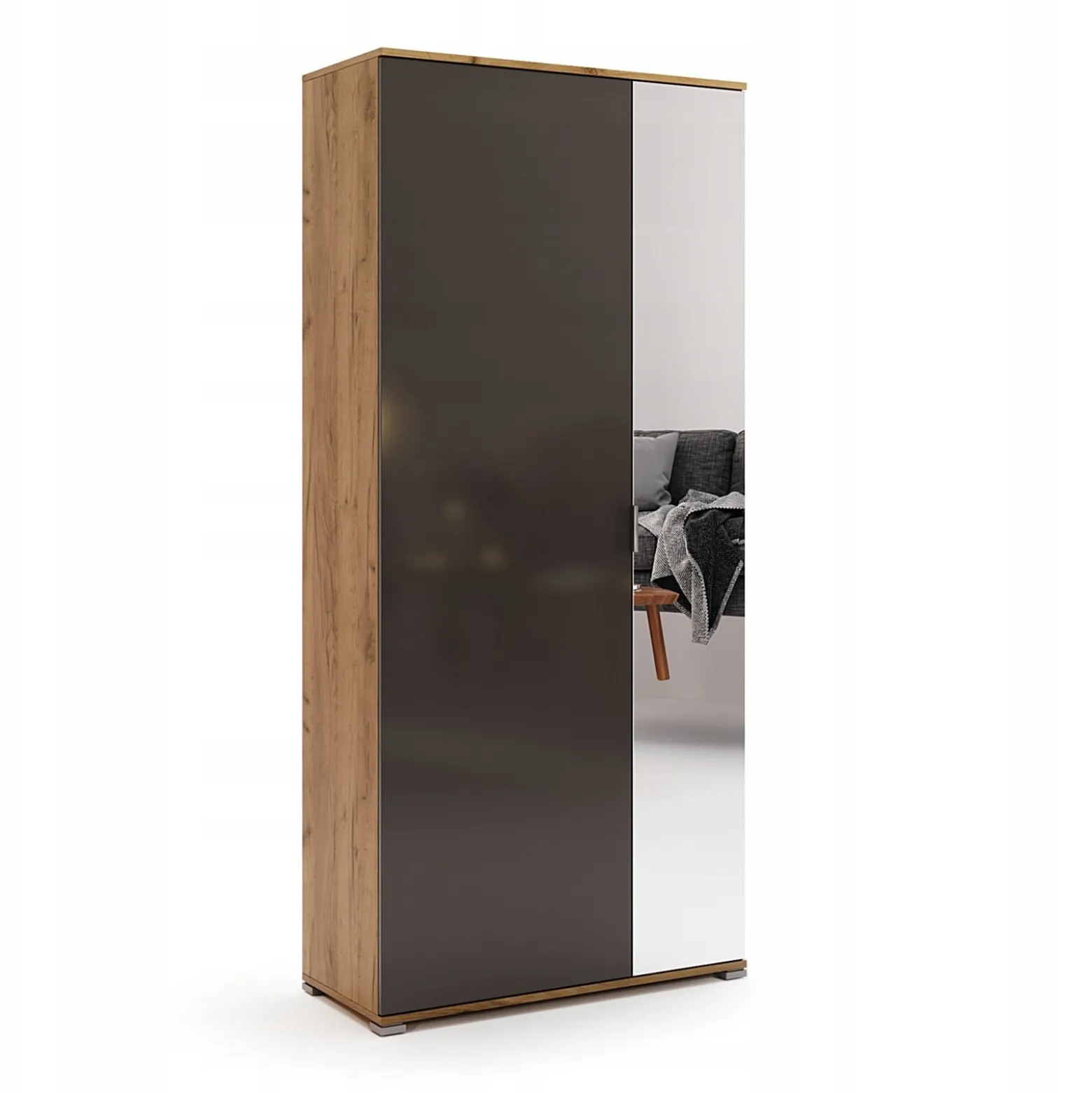 SZAFA Z LUSTREM Lana 2-DRZWIOWA 80 cm dąb/szary