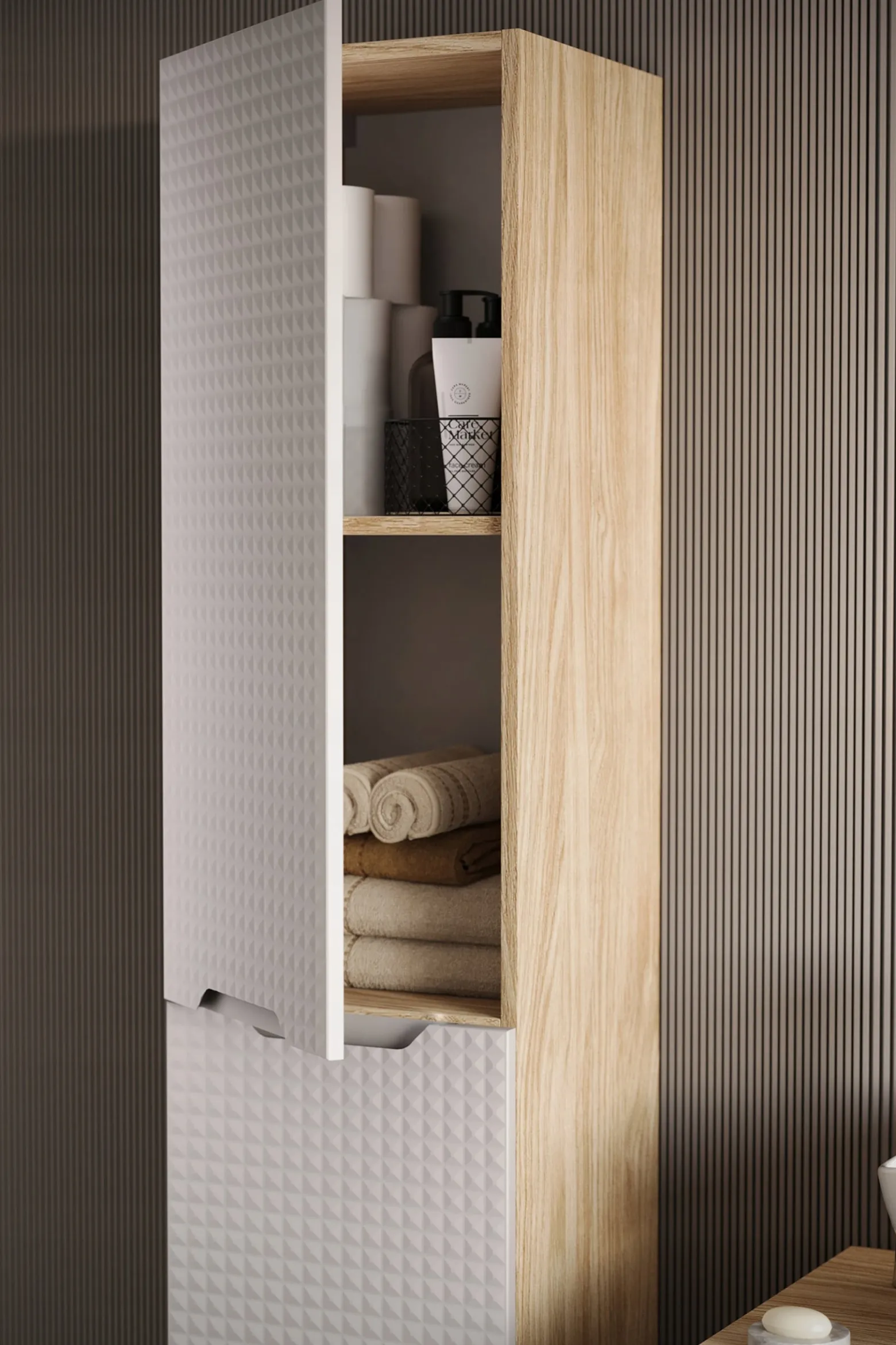Szafka Łazienkowa 35 cm BEŻOWA KWADRAT Wisząca MDF 3D LUXOR