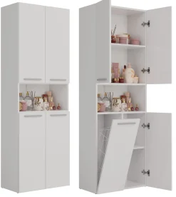 Szafka łazienkowa regał słupek NEL DK 1K kosz 60cm biel mat