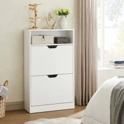 Szafka na buty biała MDF 60x24x102 cm 2 klapy 4 półki mat do przedpokoju