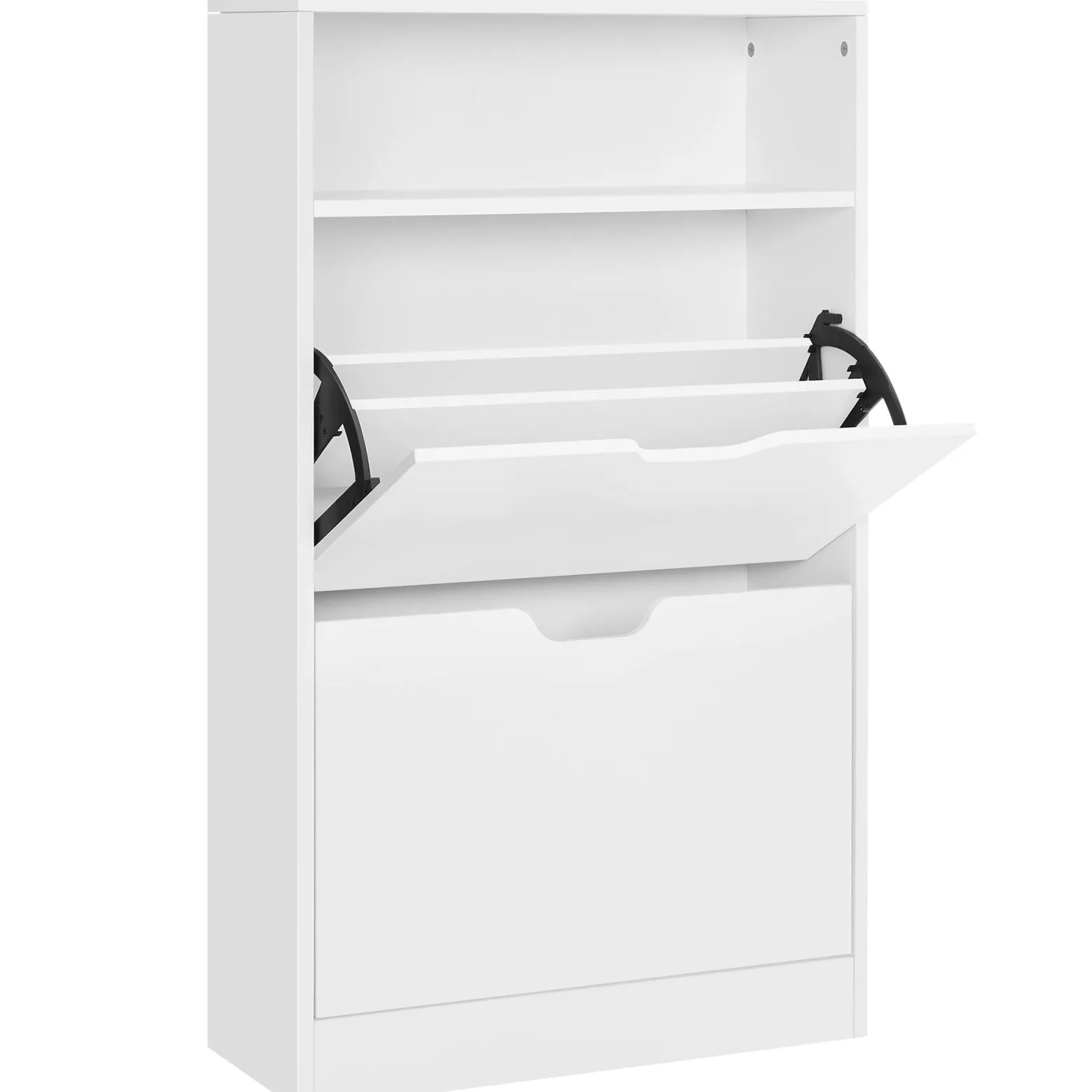 Szafka na buty biała MDF 60x24x102 cm 2 klapy 4 półki mat do przedpokoju