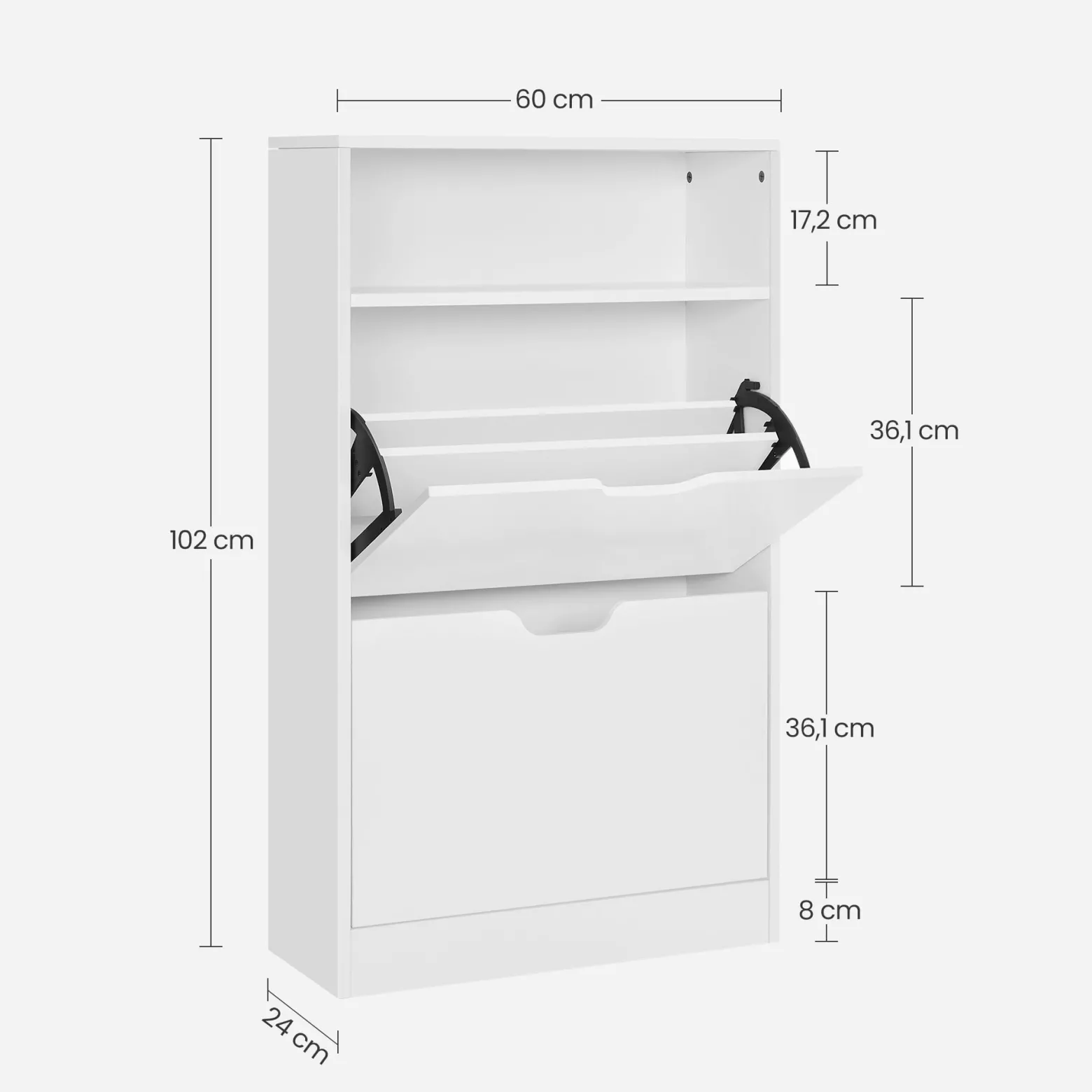 Szafka na buty biała MDF 60x24x102 cm 2 klapy 4 półki mat do przedpokoju