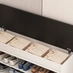 Szafka na buty biała z siedziskiem schowkiem duża 2 półki otwierana 100 cm