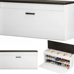 Szafka na buty biała z siedziskiem schowkiem duża 2 półki otwierana 100 cm
