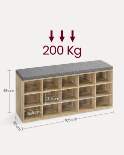Szafka na buty z siedziskiem 15 półek dąb 105x48x30 cm