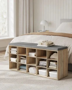 Szafka na buty z siedziskiem 15 półek dąb 105x48x30 cm