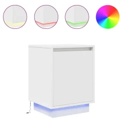 Szafka Nocna Biała Komoda Stolik Półka Nocna Do Sypialni LED 38x34x50 cm