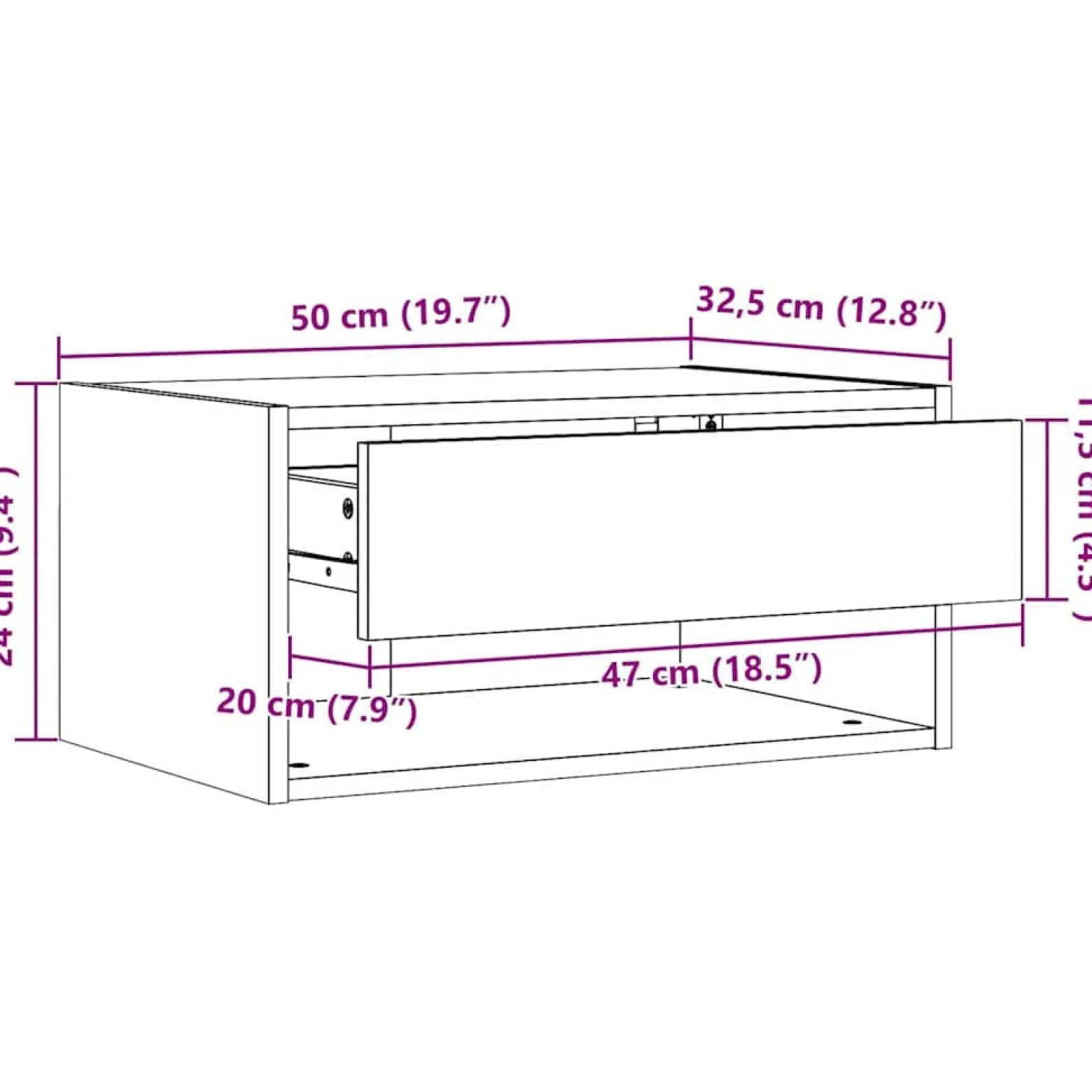 Szafka Nocna Biała Komoda Stolik Nocny Do Sypialni 50 x 32.5 x 24 cm
