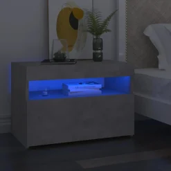 Szafka Nocna Stolik Komoda Szara z LED Do Sypialni 60x35x40 cm