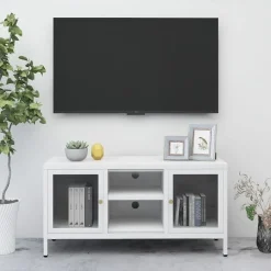 Szafka Pod Telewizor Biała Półka Szafka RTV Stalowa 105x35x52 cm