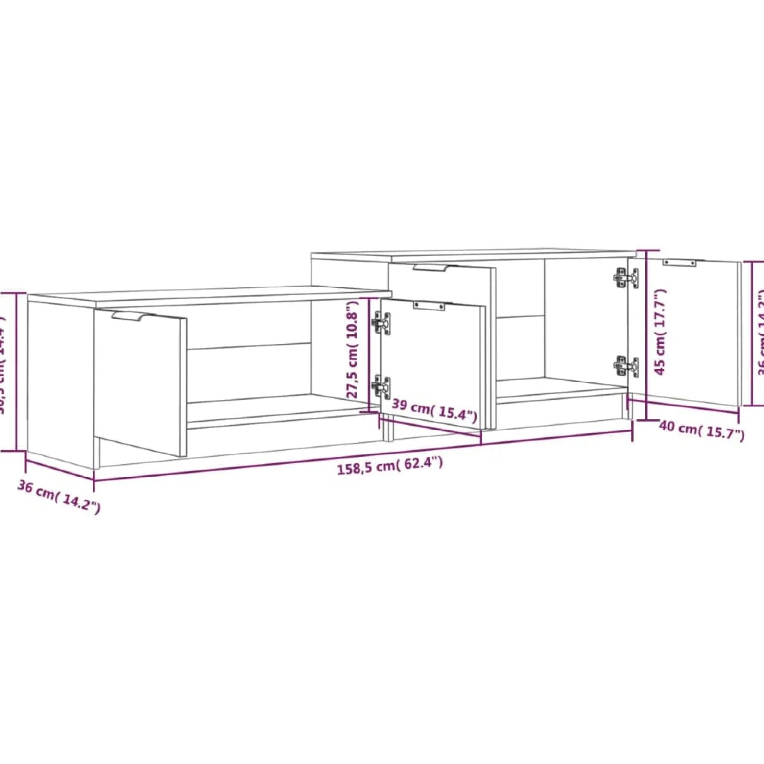 Szafka Pod Telewizor Szafka RTV Półka Stolik Telewizyjny 158.5x36x45 cm