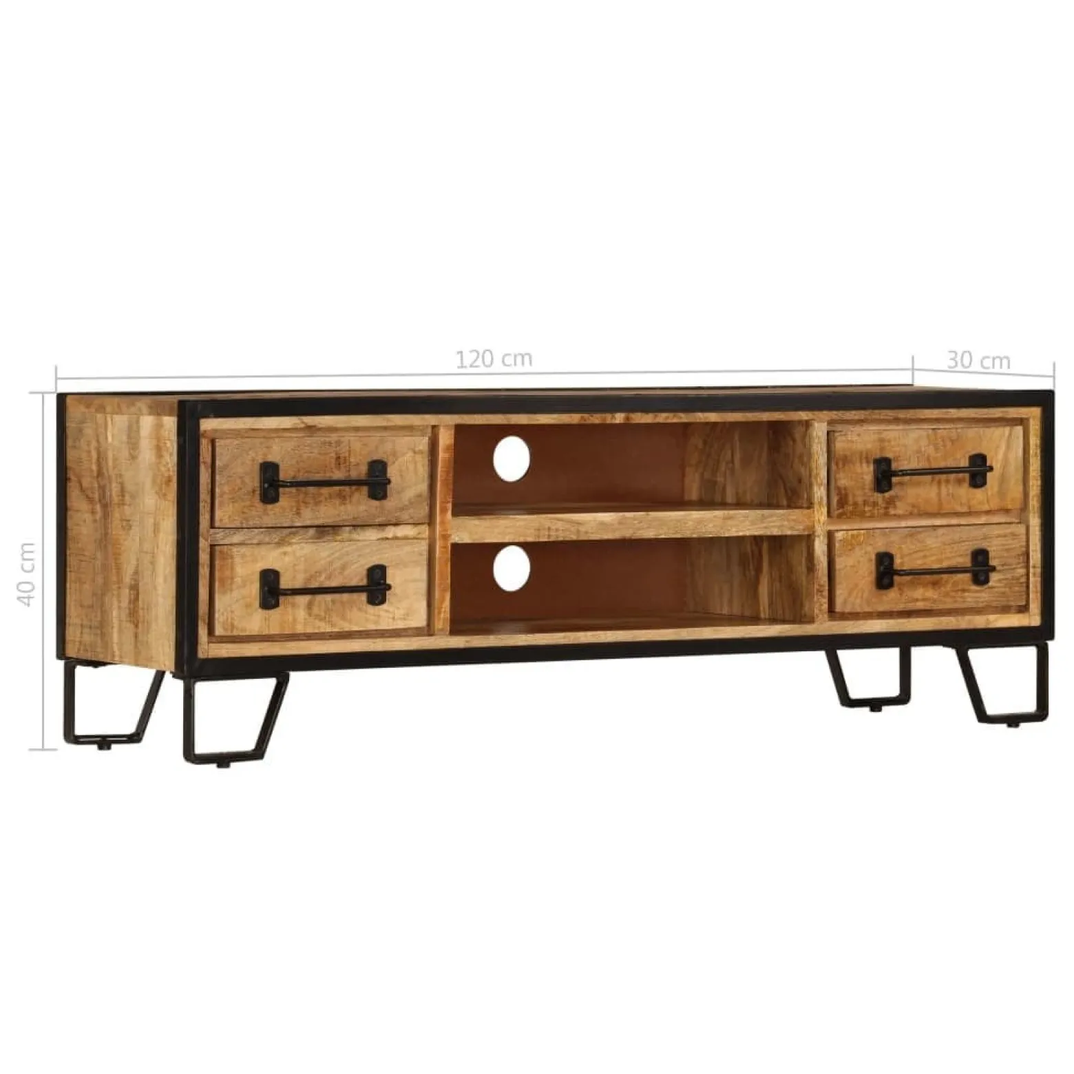 Szafka pod TV z szufladami, 120x30x40 cm, lite drewno mango