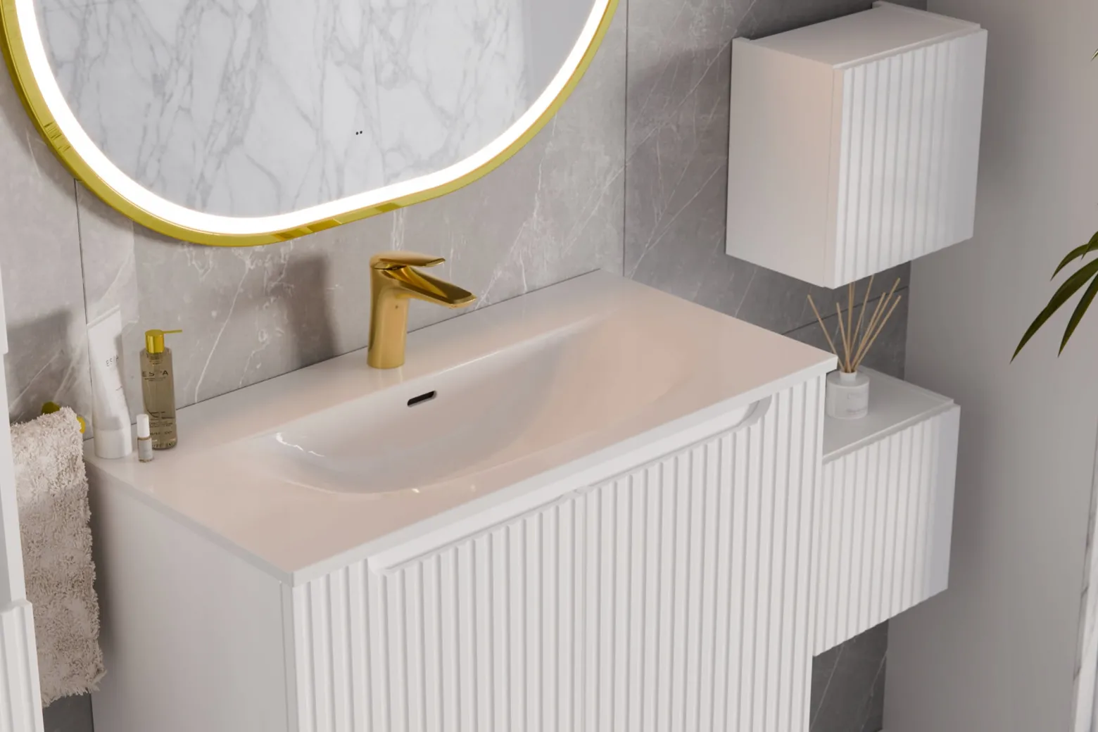 Szafka Pod Umywalkę 60 cm BIAŁA Wisząca RYFLE 2D NOVA WHITE