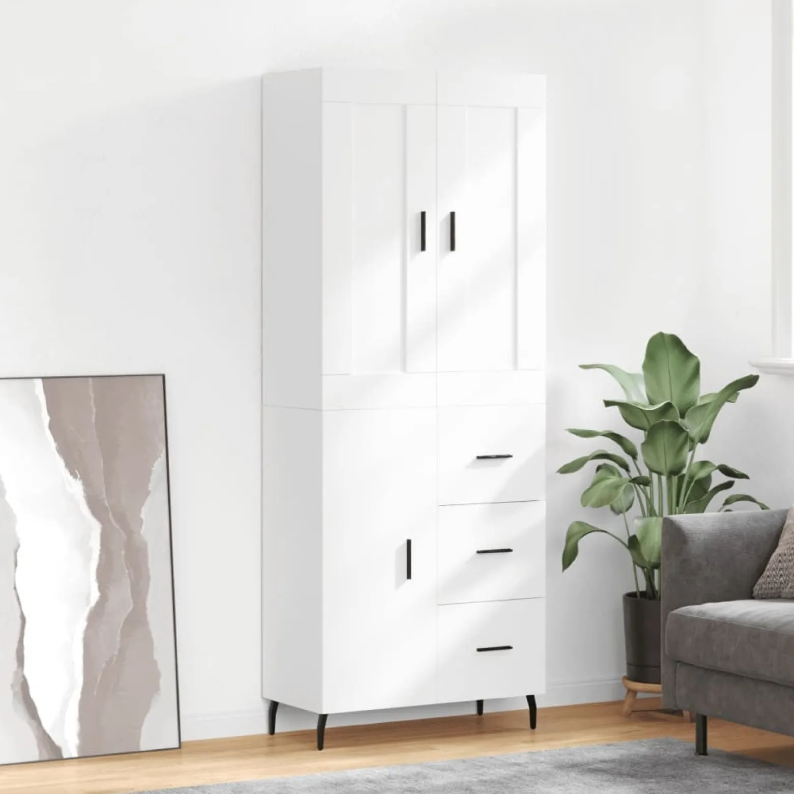 Szafka Regał Witrynka Biała z Drzwiami 69.5x34x180 cm do Salonu Pokoju