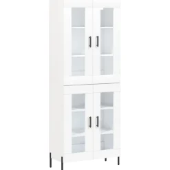 Szafka Regał Witrynka Biała Szklana 69.5x34x180 cm do Salonu Pokoju