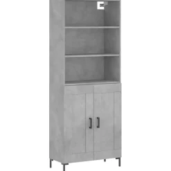 Szafka Regał Witrynka Szara Beton z Drzwiami 69.5x34x180 cm do Salonu