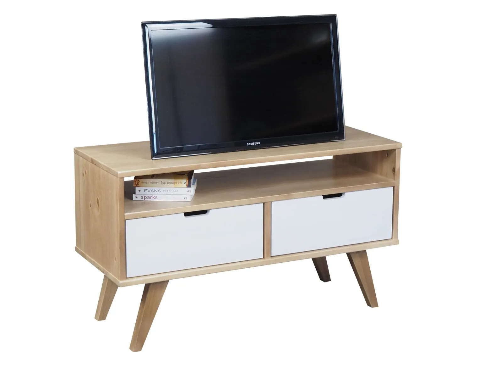 Szafka RTV 109 cm drewniana MALMO, kolor dębowy + bielony