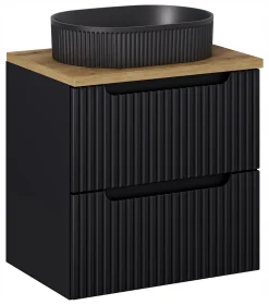 Szafka Z Umywalką 60 cm BLAT DĄB Szuflady Ryfle NOVA BLACK