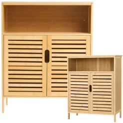 Szafka Łazienkowa Bambusowa z blatem Stojąca z półkami Regał 81x65x31cm