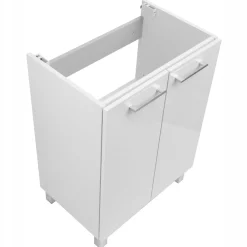 Szafka Łazienkowa Biała Stojąca z Umywalką 60 x 40 cm Połysk Bateria Boczna