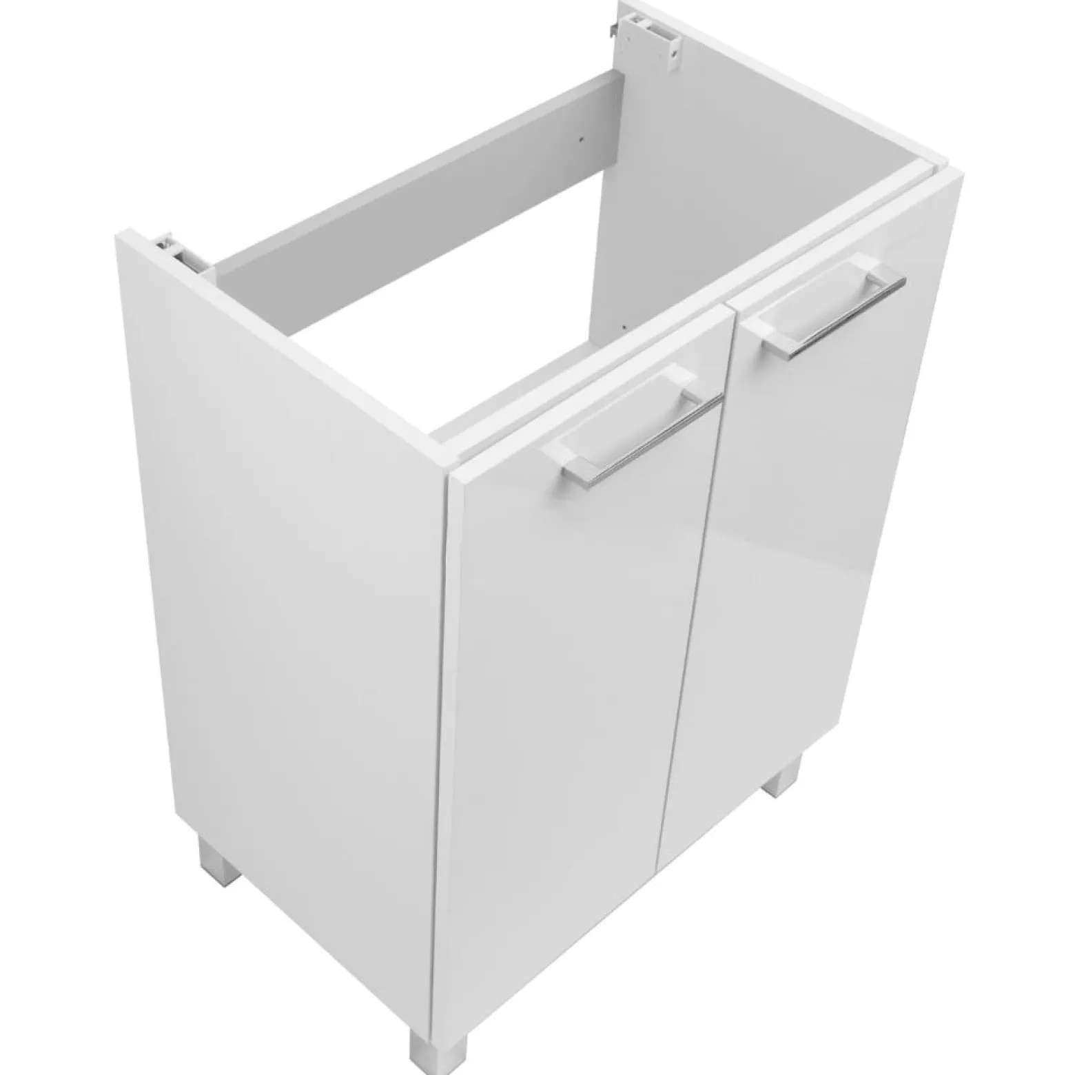 Szafka Łazienkowa Biała Stojąca z Umywalką 60 x 40 cm Połysk Bateria Boczna