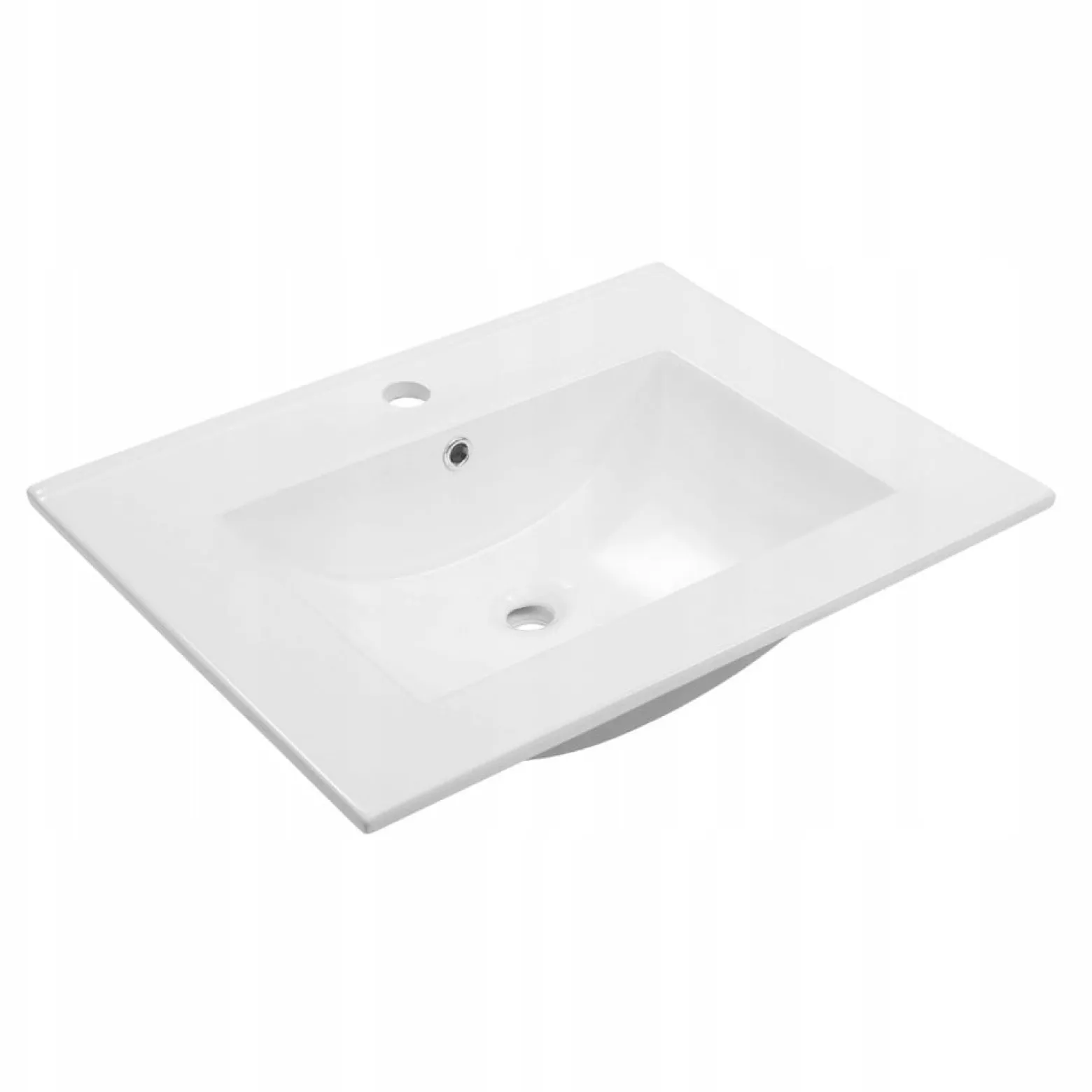 Szafka Łazienkowa Biała Stojąca z Umywalką 60 x 40 cm Połysk Bateria Boczna