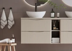 Szafka łazienkowa Cleo 60 cm beż z blatem czarnym wisząca 2 szuflady