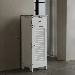 Szafka łazienkowa słupek drzwi biała wysoka 2 półki z szufladą loft 87 cm