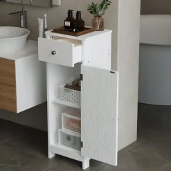 Szafka łazienkowa słupek drzwi biała wysoka 2 półki z szufladą loft 87 cm