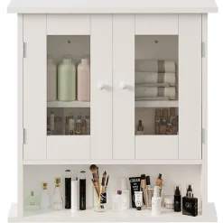 Szafka łazienkowa wisząca biała 2-drzwiowa szklana ścienna loft półki 58 cm