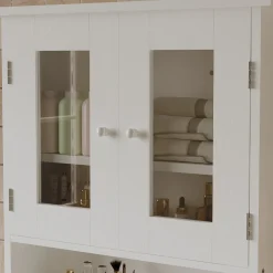 Szafka łazienkowa wisząca biała 2-drzwiowa szklana ścienna loft półki 58 cm